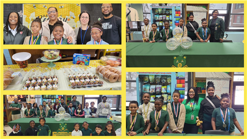 Spelling bee participants pose with teachers, principal after spelling bee
